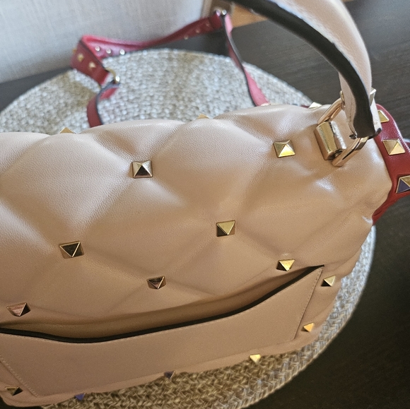 Top Handle Studded Stud Structured Handbag Bag Pink Red Two Tone - Picture 3 of 16